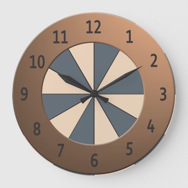 Modern Peach Rays Shiny Metallic Digits Circle Large Clock (Front)