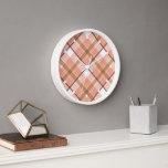 Modern Peach Red Orange White Brown Plaid Pattern Clock<br><div class="desc">Beautiful contemporary living coral, peach red-orange, dark brown, and white tartan plaid pattern. Ornate, funky, modern and whimsical design for the artistic home interior decorator or artsy hip trendsetter, vintage retro art style or abstract geometric motif lover. Available on a variety of modern home décor accents and fashion inspired accessories...</div>