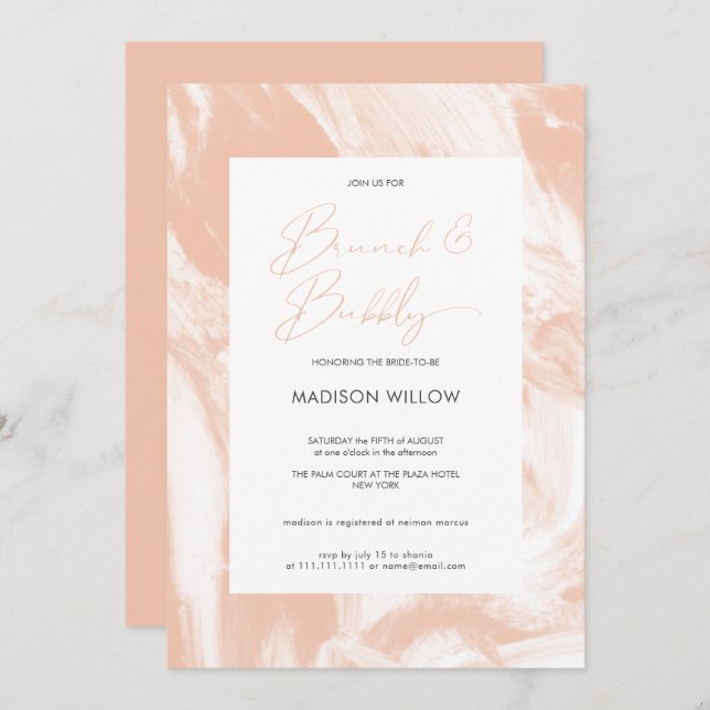 Modern Peach Rosé Brunch Bubbly Bridal Shower Invitation (Front/Back)