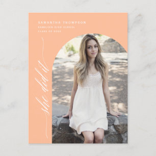 Modern Peach She Did It Graduation Arch Photo Postcard