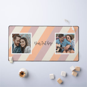 Modern Peach Stripes Two Photo Desk Mat