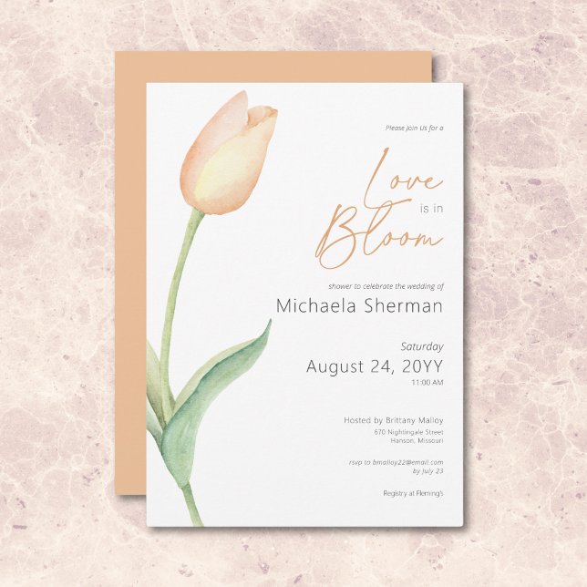 Modern Peach Tulip Love In Bloom Shower Invitation (Modern Pink Tulip Love In Bloom Shower Invitation)