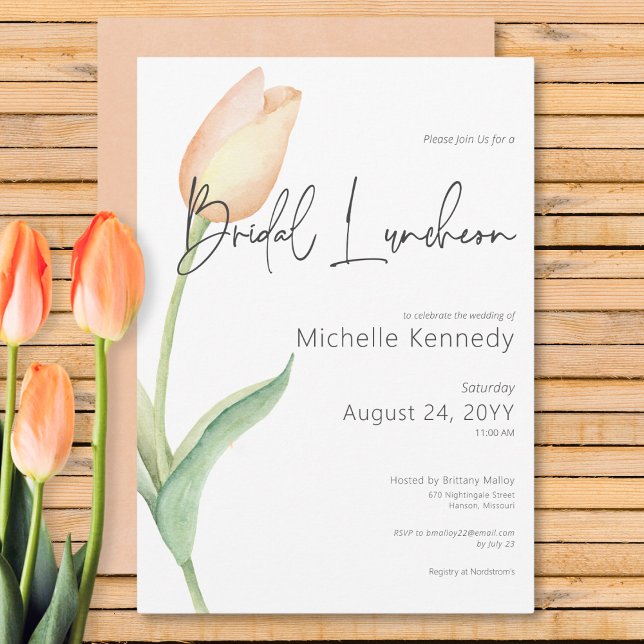 Modern Peach Tulip Solo Bridal Luncheon Invitation (Modern Peach Tulip Solo Bridal Luncheon Invitation)