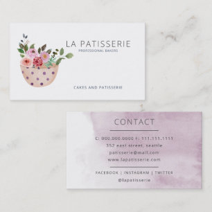 Modern Peach Watercolor Floral Bakery Pastry Chef Business Card
