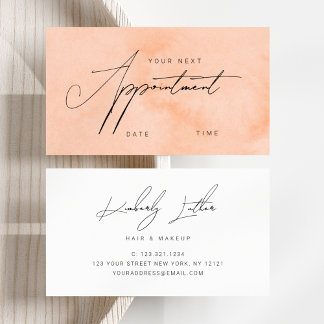 Modern peach watercolor makeup & hair appointment card