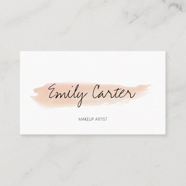 Modern Peach Watercolor White MakeUp Artist MUA Business Card (Front)