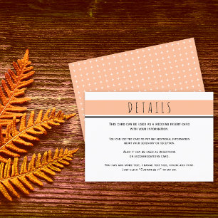 Modern peach wedding details enclosure card