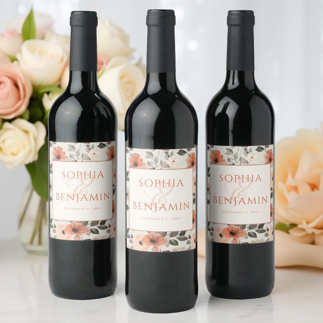 Modern Peach Wedding  Wine Label (Creator Uploaded)