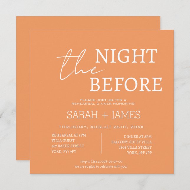 Modern Peach White Rehearsal Dinner Wedding Square Invitation (Front/Back)