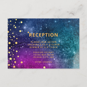 Modern Peacock Blue Gold Watercolor Wedding Enclosure Card