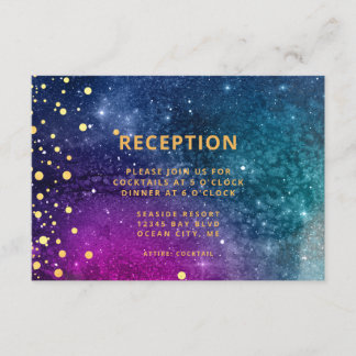 Modern Peacock Blue Gold Watercolor Wedding Enclosure Card
