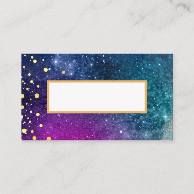 Modern Peacock Blue Gold Watercolor Wedding Place Card (Front)