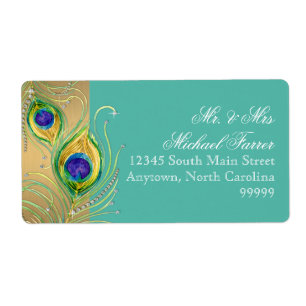 Modern Peacock Feather Faux Jewel Scroll Turquoise