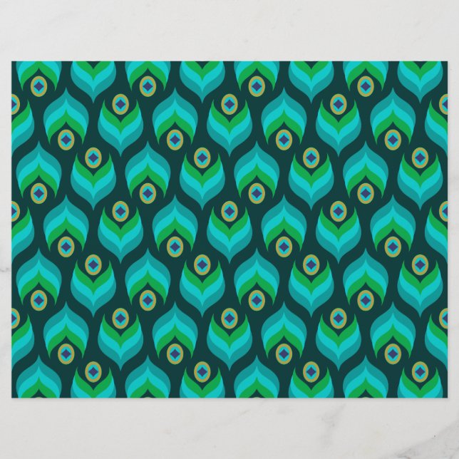 Modern Peacock Feather Pattern Party Paper (Front)