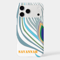 Modern Peacock Feather Personalised Damask Phone