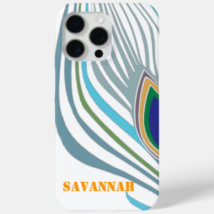 Modern Peacock Feather Personalised Damask Phone iPhone 15 Pro Max Case