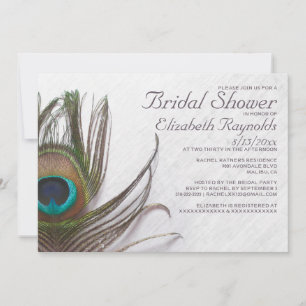 Modern Peacock Feathers Bridal Shower Invitations