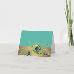 Modern Peacock Feathers Faux Jewel Scroll Swirl Thank You Card