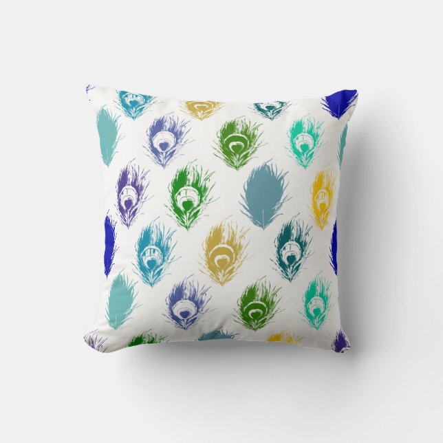 Modern Peacock feathers print art Cushion (Front)