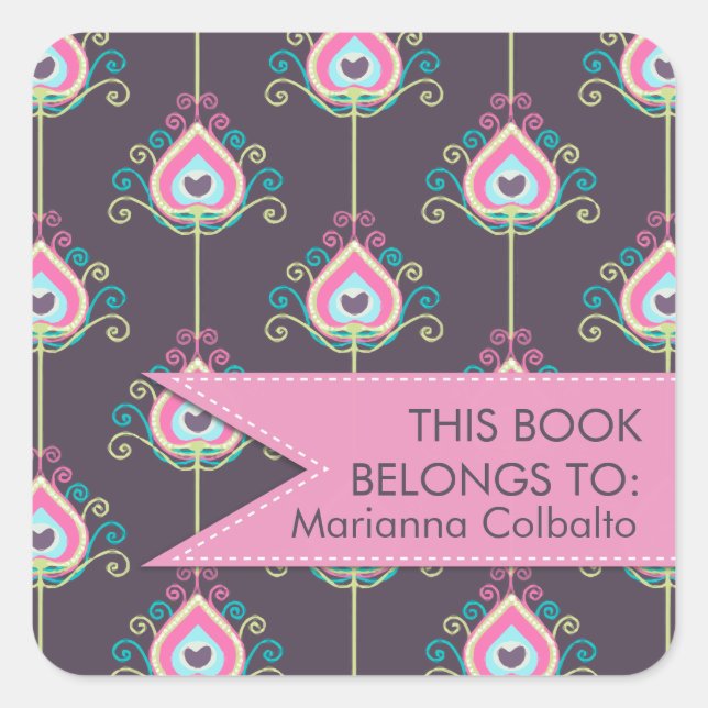 Modern Peacock Feathers Trendy and Personalised Square Sticker (Front)