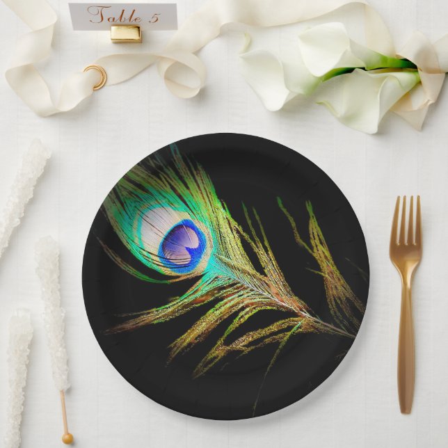 Modern Peacock Paper Plate (Wedding)