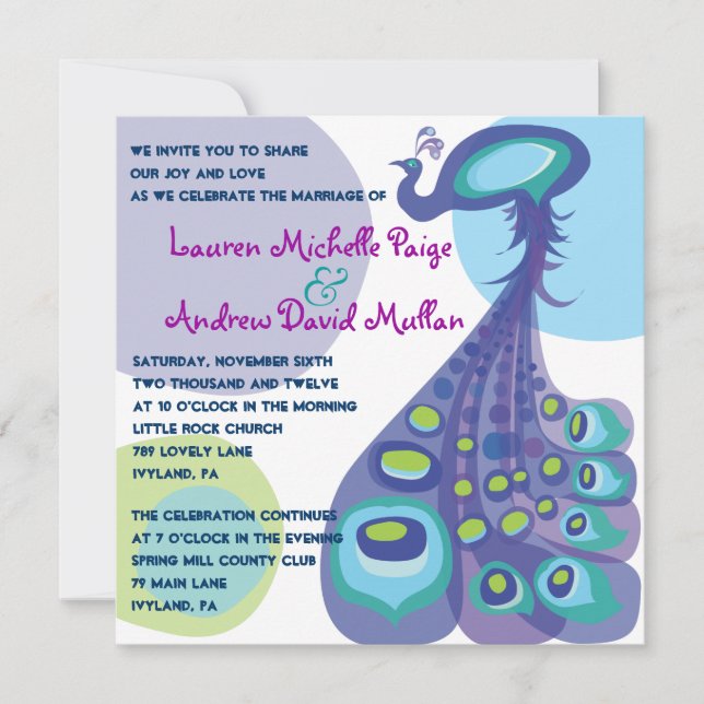 Modern Peacock Wedding Invitation (Front)