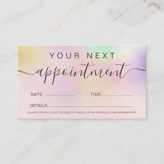 Modern pearl nacre holographic ombre professional appointment card (Front)