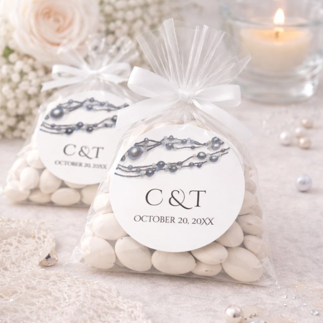 Modern Pearl Wedding Initials Monogram Elegant Classic Round Sticker (Creator Uploaded)