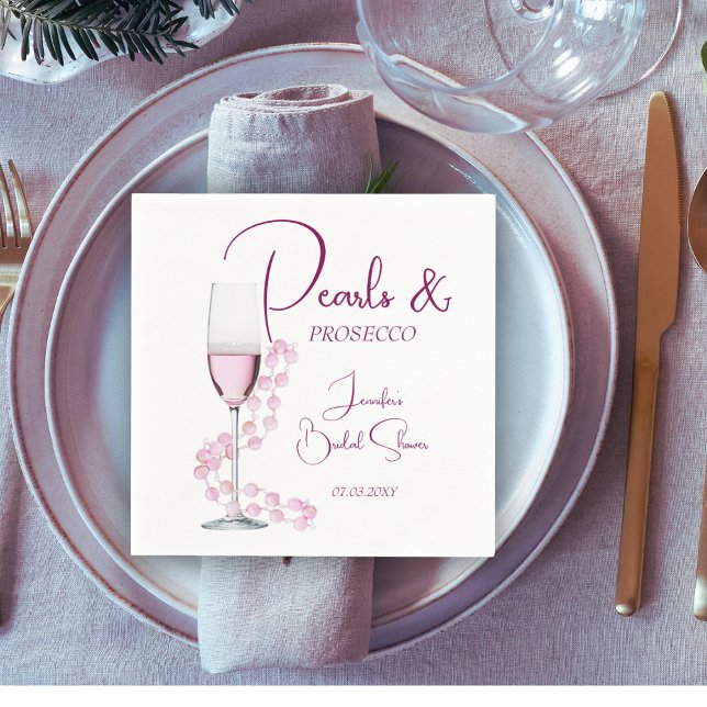 Modern Pearls and Prosecco Bridal Shower Wedding Napkin (Creator Uploaded)
