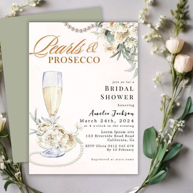 Modern Pearls and prosecco floral Bridal shower  Invitation (Creator Uploaded)