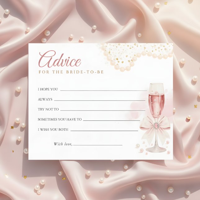Modern Pearls & Prosecco Bridal Shower Advice Card (Creator Uploaded)