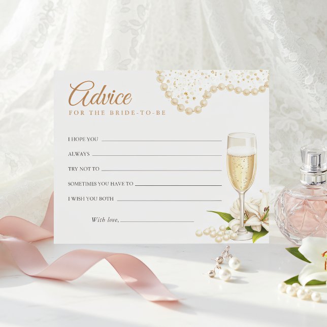 Modern Pearls & Prosecco Bridal Shower Advice Card (Creator Uploaded)