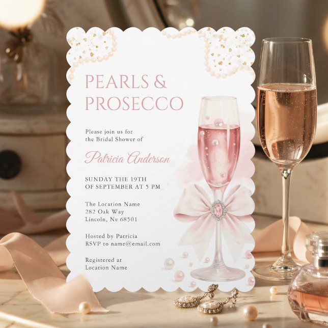 Modern Pearls & Prosecco Bridal Shower Invitation (Creator Uploaded)
