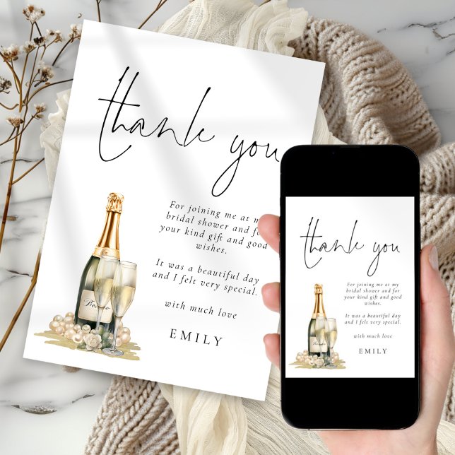 Modern Pearls Prosecco Bridal Shower Thank You Card (Available digitally and printed)