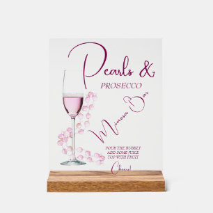 Modern Pearls & Prosecco Mimosa Bar Bridal Shower Acrylic Sign