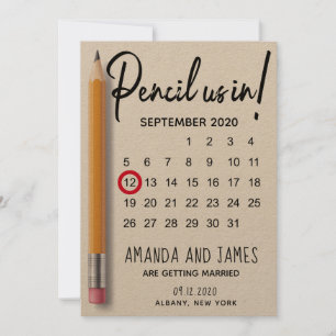 Modern Pencil Us In Calendar Cardboard Save The Date