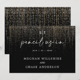 Modern Pencil Us In Edgy Champagne Glitter Invitation
