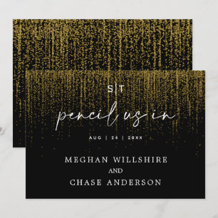 Modern Pencil Us In Edgy Gold Glitter Invitation