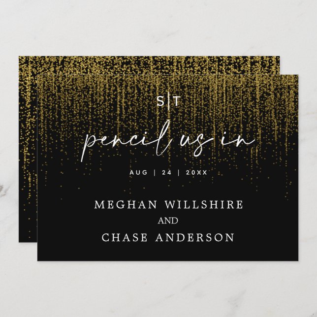 Modern Pencil Us In Edgy Gold Glitter Invitation (Front/Back)