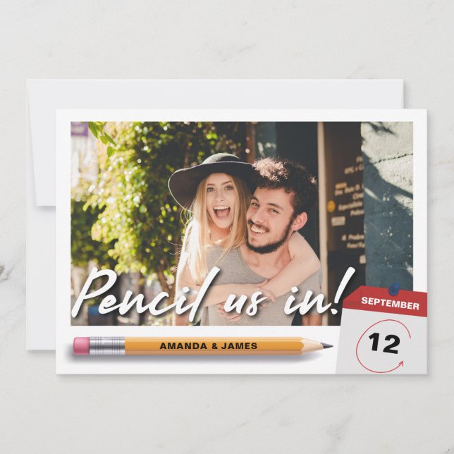 Modern Pencil Us In Photo Save The Date (Front)