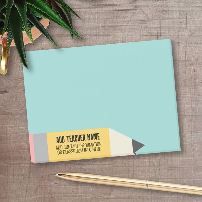 Modern Pencil with Teacher and Classroom Info Post-it Notes (Custom post-it for teachers)