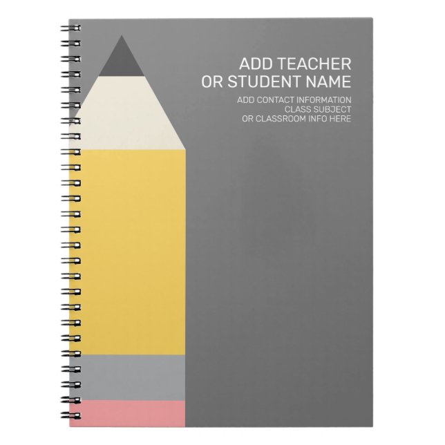 Modern Pencil with Teacher and Classroom Subject Notebook (Front)