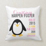 Modern Penguin Birth Announcement Nursery Pillow<br><div class="desc">This sweet birth announcement pillow makes a great gift for any newborn.</div>