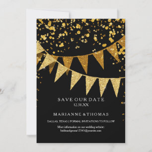 Modern Pennant Banner w Glitter Falling Confetti Save The Date