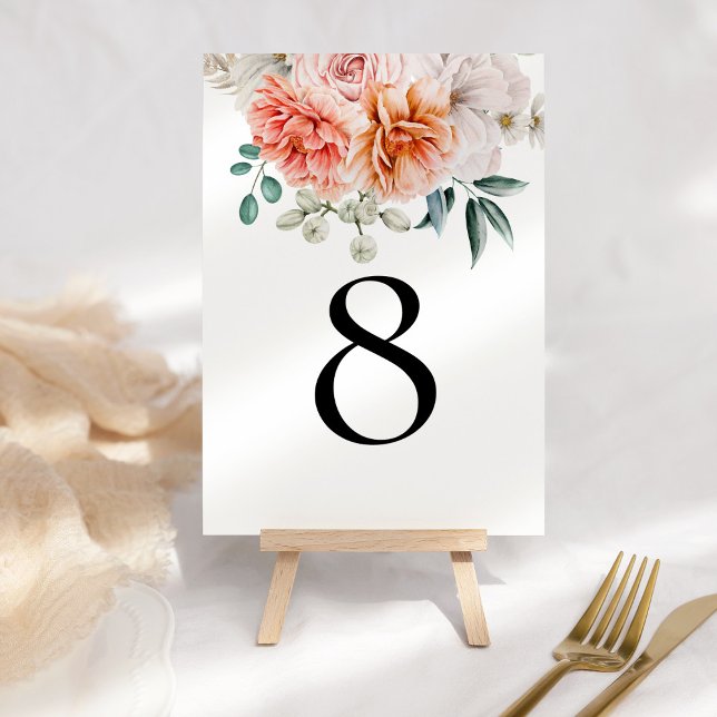 Modern Peonies Florals Coral Peach Table Number (Creator Uploaded)