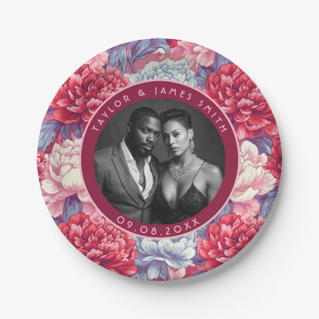 Modern Peonies Plates For Wedding Brunch Party (Front)