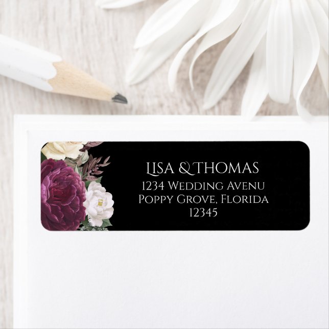 Modern Peonies Wedding Invite Return Label (Insitu)