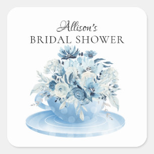 Modern Peony Floral Bridal ShowerTea  Square Stick Sticker