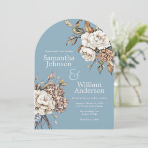 Modern Peony & Hydrangea Powder Blue Wedding Invitation