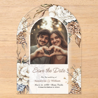 Modern Peony & Hydrangea Wedding Save The Date Acrylic Invitations